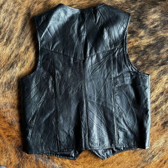 90’s Patchwork Biker Leather Vest Unisex - Picture 3 of 6